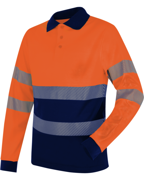Polo Manga Larga A.V. Lumen Premium Doble Capa Naranja/Azul Marino