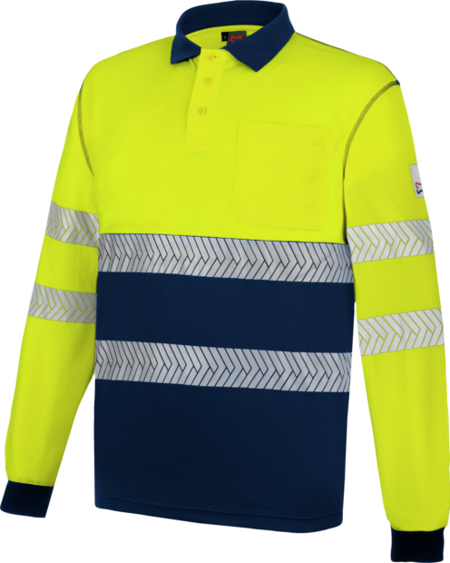 Polo Manga Larga Lumen Pro Amarillo/Azul Marino