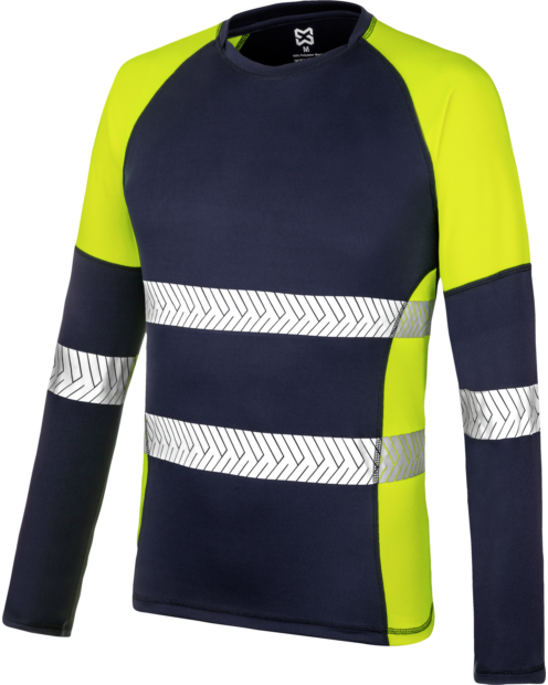 Camiseta Manga Larga Dry Tech Fluor Reflex Azul Marino/Amarillo